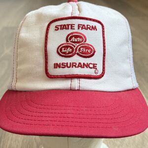 Vintage State Farm Cap Hat Mesh Trucker Red White USA Challenger Caps Advert